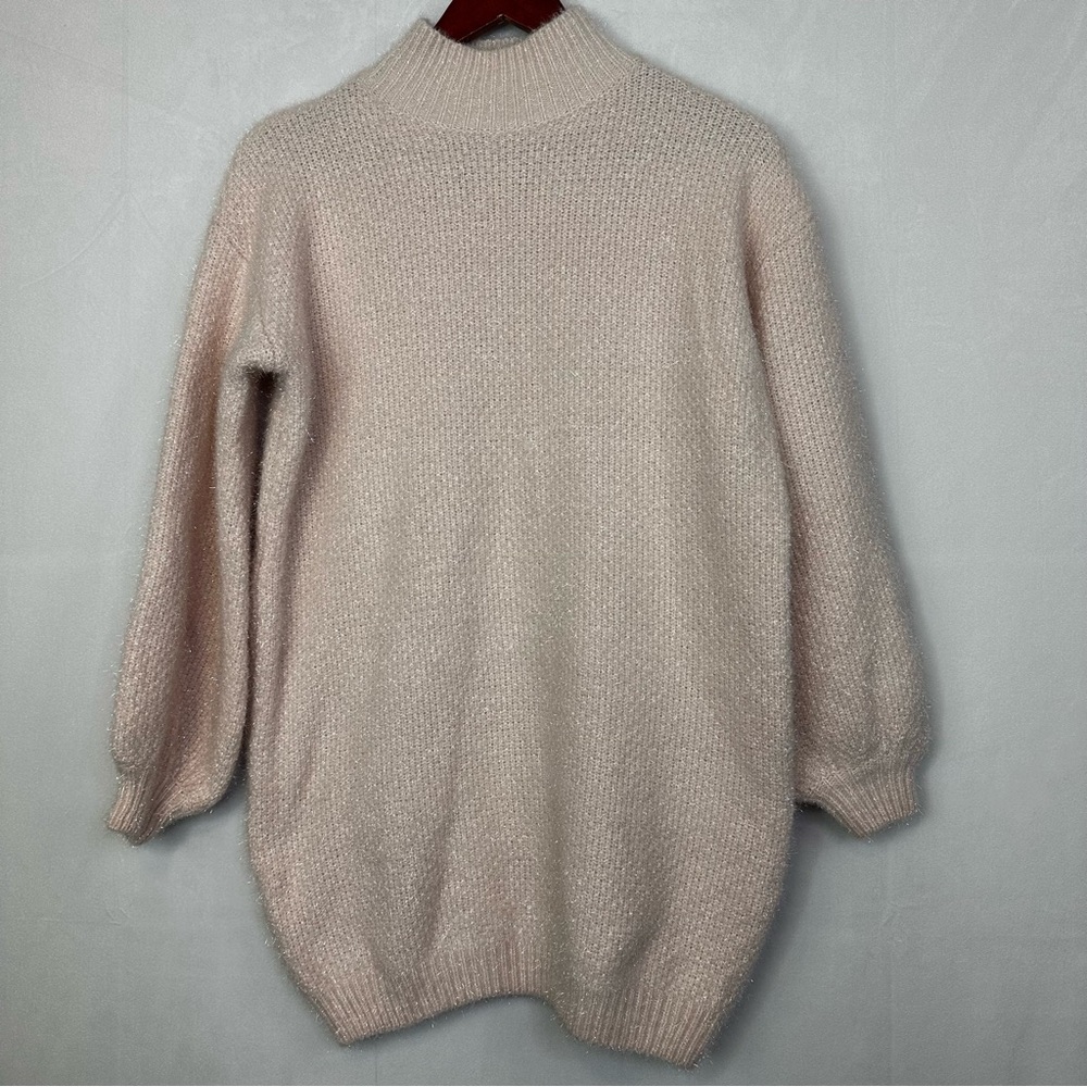 Storets Oversized Sweater Cowl Neckline Puffer Sleeve Preppy Academic Pink